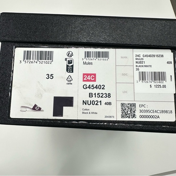 CHANEL Logo Heeled Slide Sandals in Black/White - Picture 8 of 14